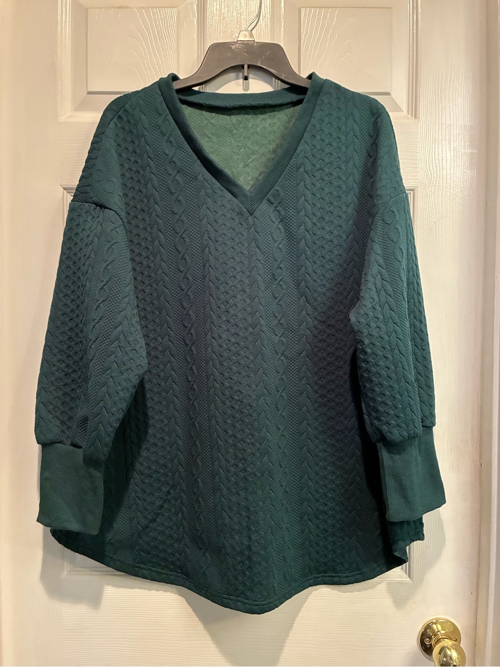 Shein Dark Green V-Neck Cable Knit Type Sweater